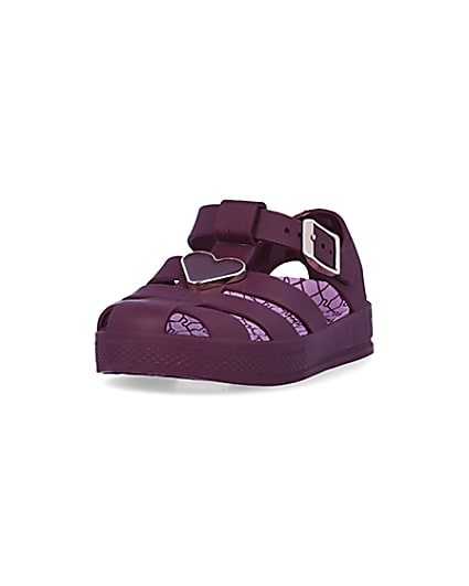 360 degree animation of product Mini girls purple caged heart sandals frame-23