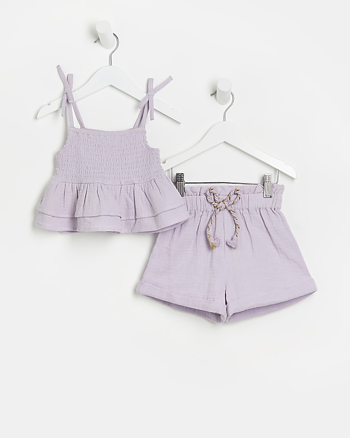 Mini girls purple Cami top and shorts outfit