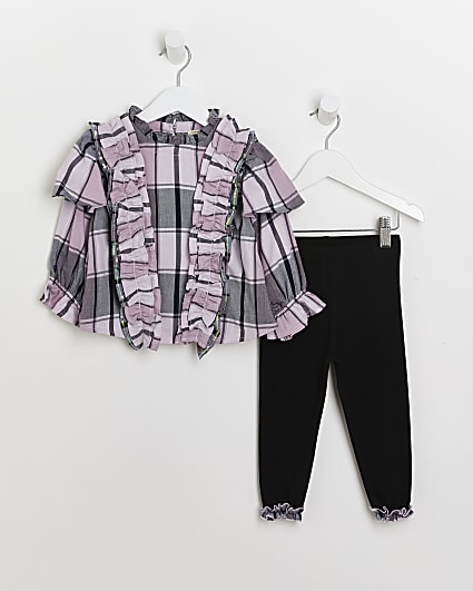Mini girls purple check blouse and leggings