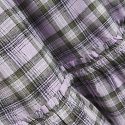 Mini girls purple check frill dress
