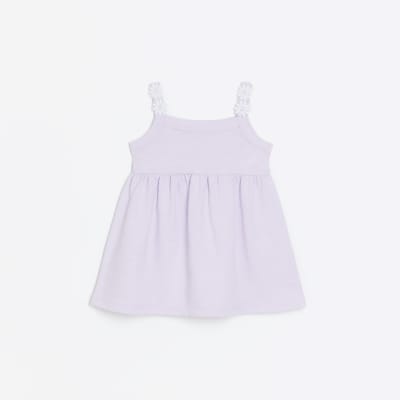Mini girls purple Daisy Strap Dress