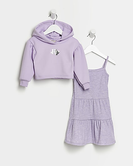 Mini girls purple dress and hoodie outfit