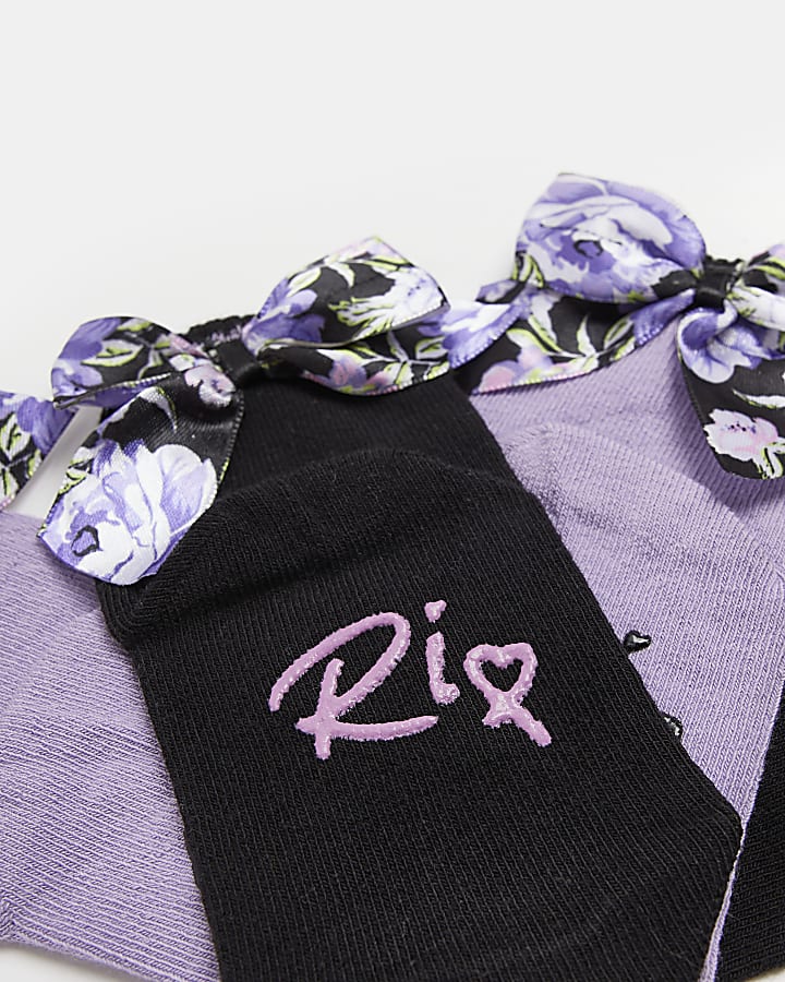 Mini girls Purple Floral Bow socks 2 Pack