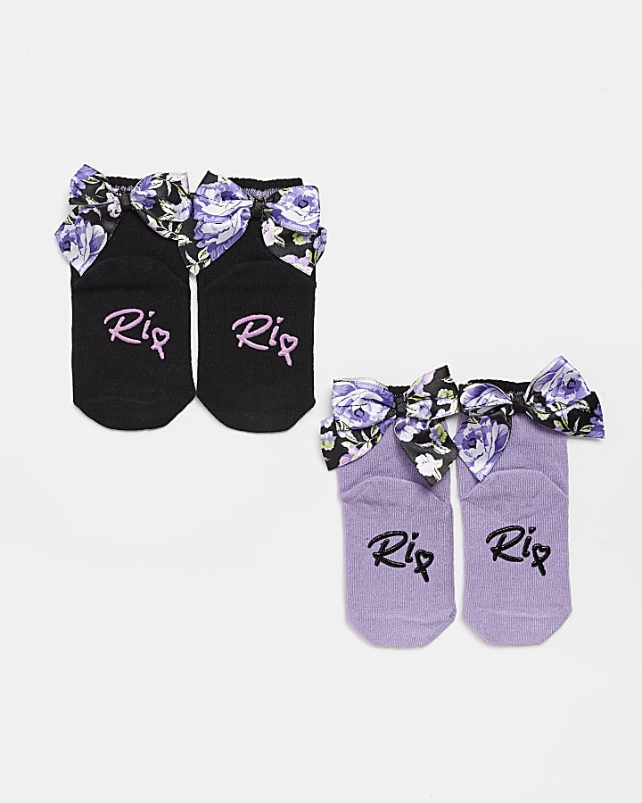 Mini girls Floral Bow socks 2 Pack River Island Girls Clothing Underwear Socks 