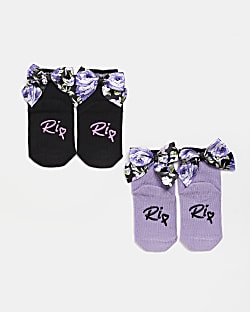Mini girls Purple Floral Bow socks 2 Pack
