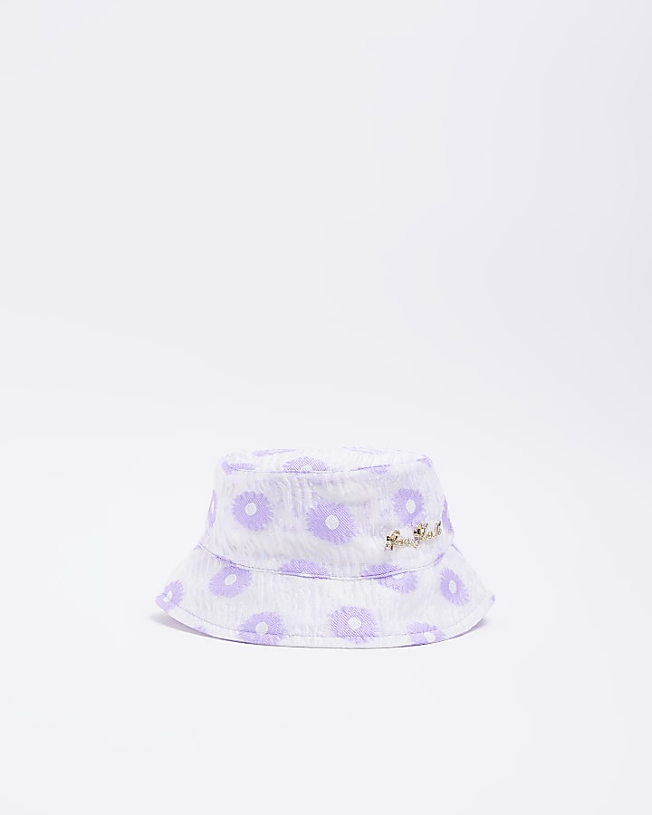Mini girls purple floral bucket hat