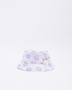 Mini girls purple floral bucket hat