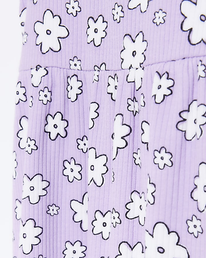 Mini Girls Purple Floral Print Skater Dress