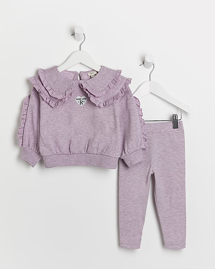 Mini girls purple frill collar sweatshirt set