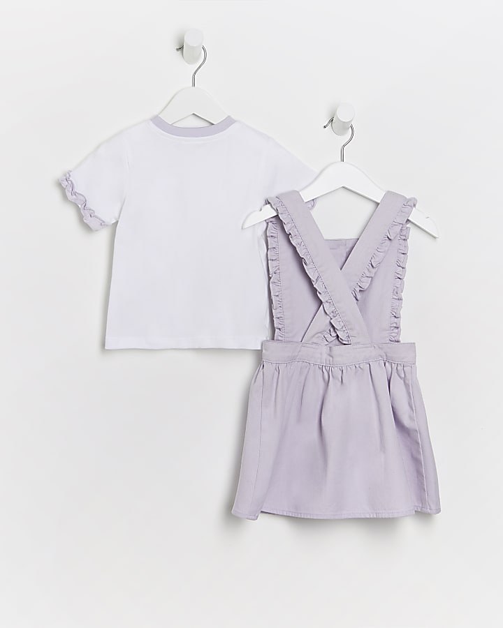 Mini girls purple frill pinafore dress outfit