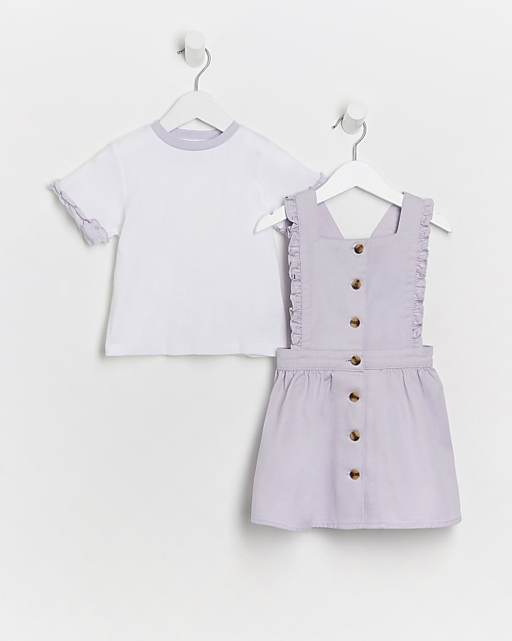 Mini girls purple frill pinafore dress outfit