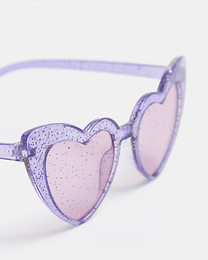 Mini girls purple glitter heart sunglasses