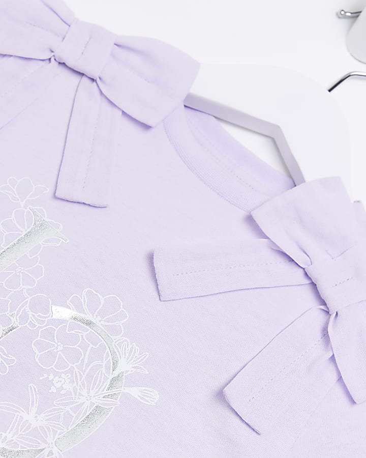 Mini girls purple graphic bow t-shirt Set
