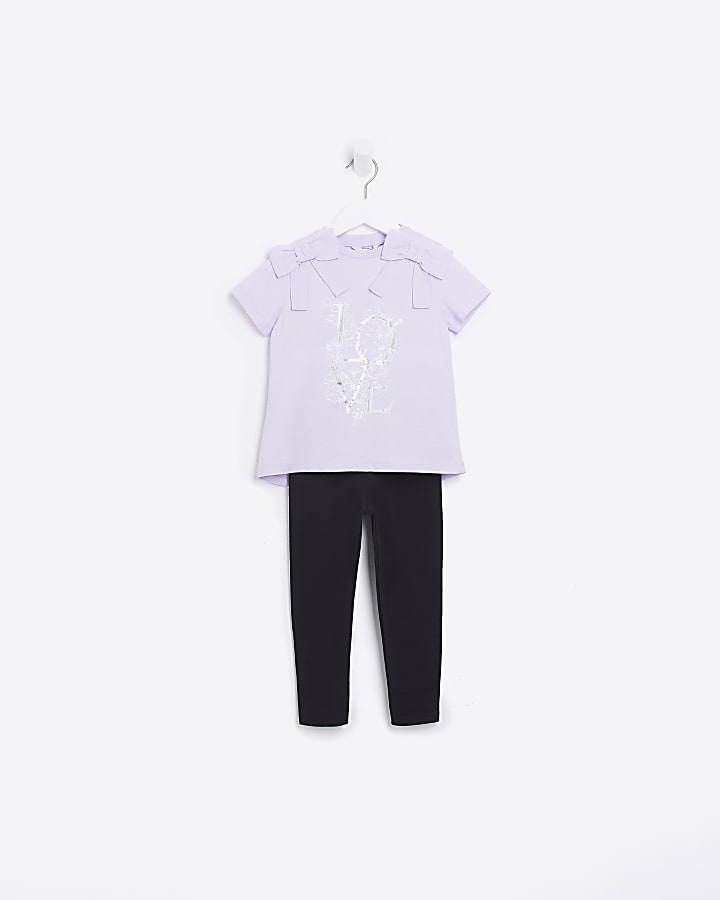 Mini girls purple graphic bow t-shirt Set