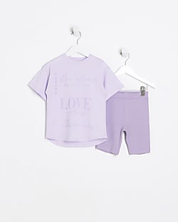 Mini girls purple graphic t-shirt outfit