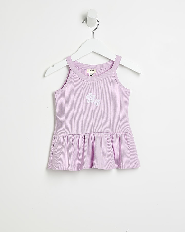Mini girls purple halter neck peplum vest top