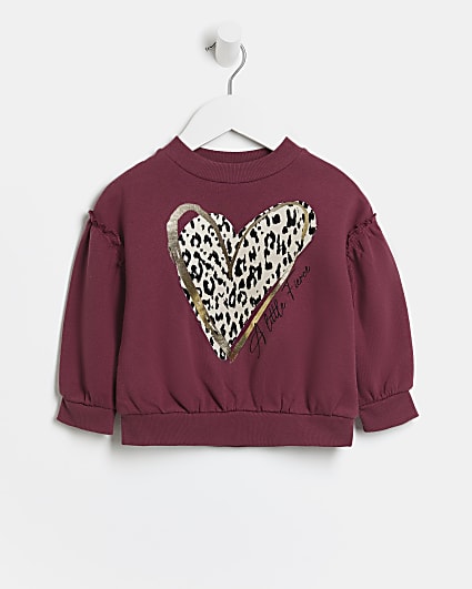Mini girls purple heart print sweatshirt