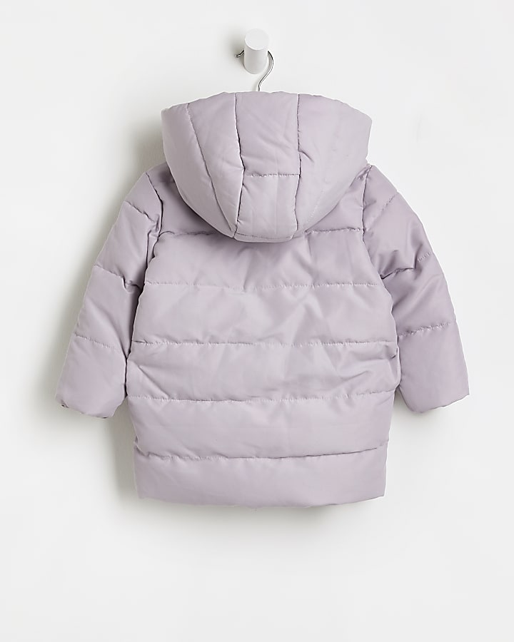 Mini girls purple hooded puffer coat