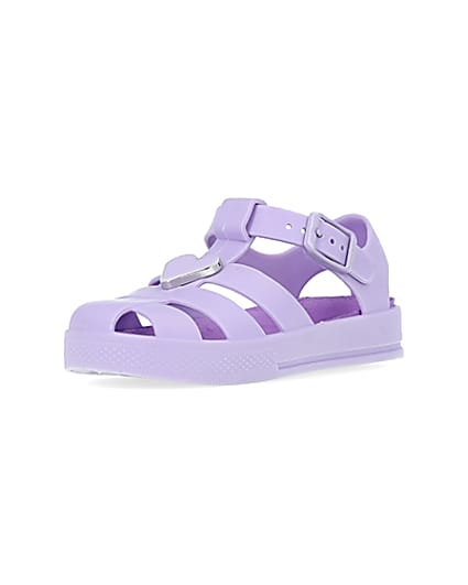 360 degree animation of product Mini girls purple matte jelly shoes frame-0