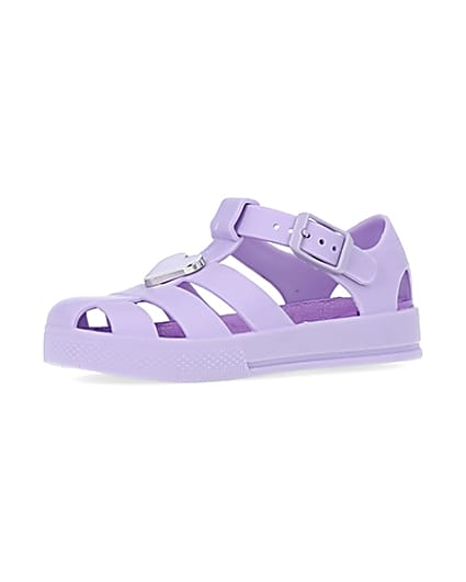 360 degree animation of product Mini girls purple matte jelly shoes frame-1