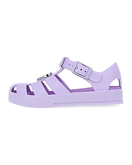 360 degree animation of product Mini girls purple matte jelly shoes frame-3