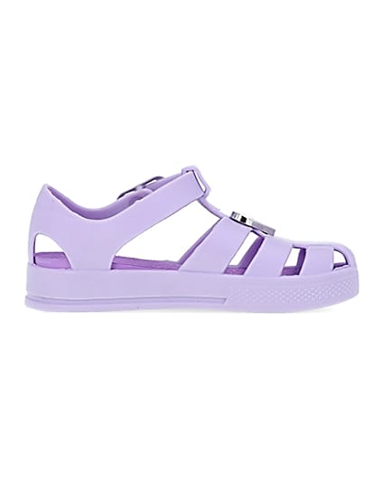 360 degree animation of product Mini girls purple matte jelly shoes frame-15