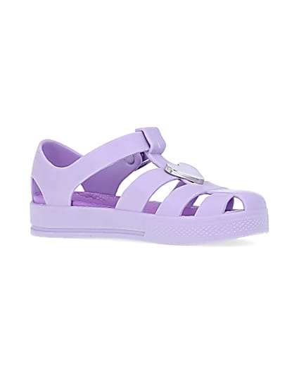 360 degree animation of product Mini girls purple matte jelly shoes frame-17