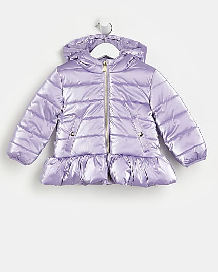 Mini girls purple peplum padded coat