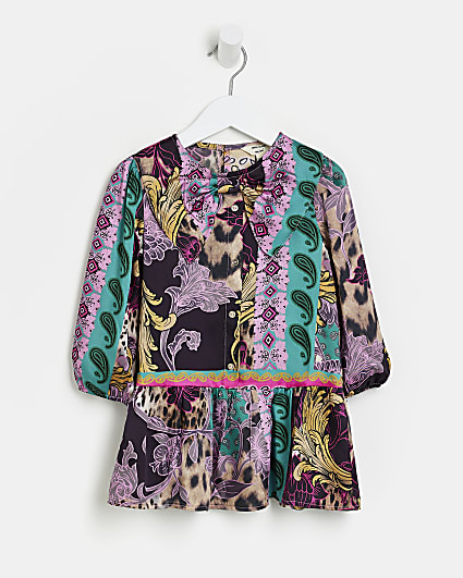 Mini girls Purple Print Shirt Dress