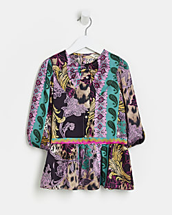 Mini girls Purple Print Shirt Dress