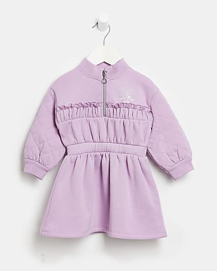 Mini girls purple quilted zip sweater dress
