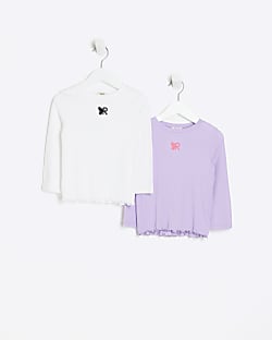 Mini girls purple rib long sleeve tops 2 pack