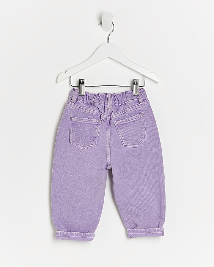 Mini girls purple ripped mom jeans