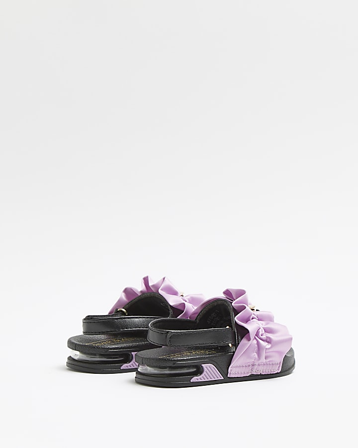 Mini girls purple ruched bubble sole sliders