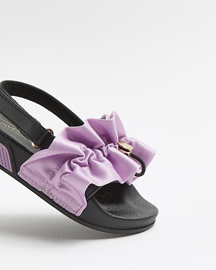 Mini girls purple ruched bubble sole sliders