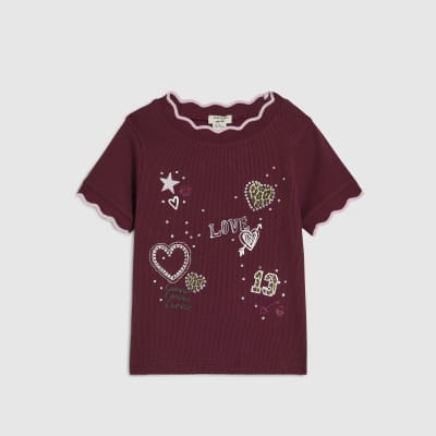 Mini Girls Purple Sequin Embroidered T-Shirt