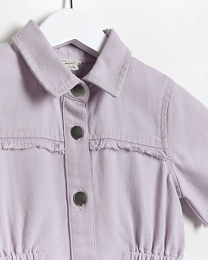Mini Girls Purple Short Sleeve Shirt Dress