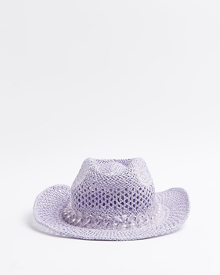 Mini girls purple straw cowboy hat
