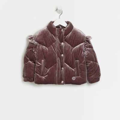 Mini girls Purple VELVET PUFFER coat | River Island