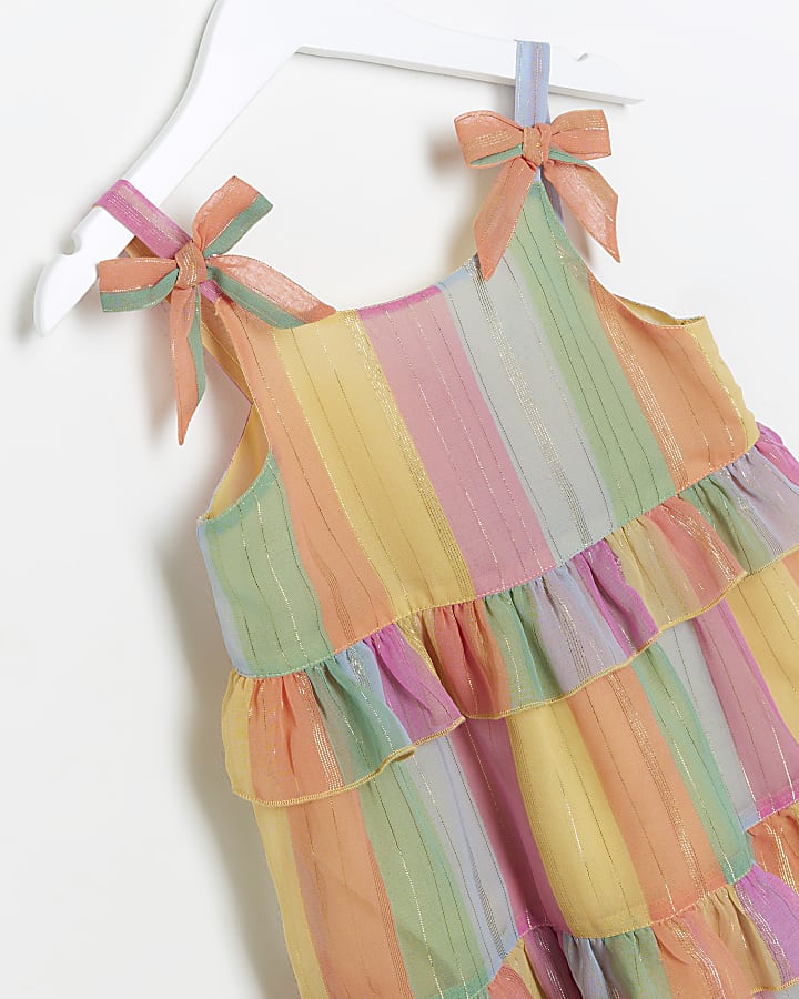 Mini girls rainbow stripe sheer beach dress