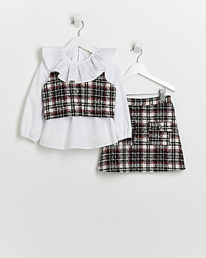 Mini girls Red check skirt and top Set