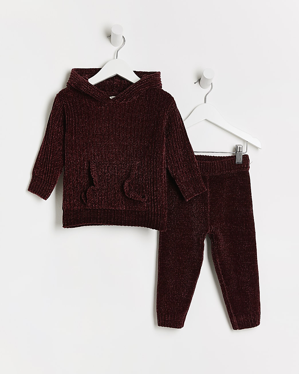 Mini girls red chenille hoodie outfit