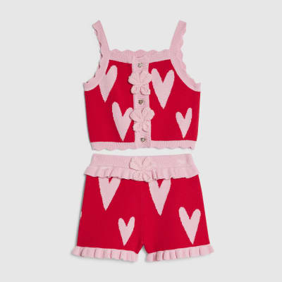 Mini Girls Red Heart Knit Top Set