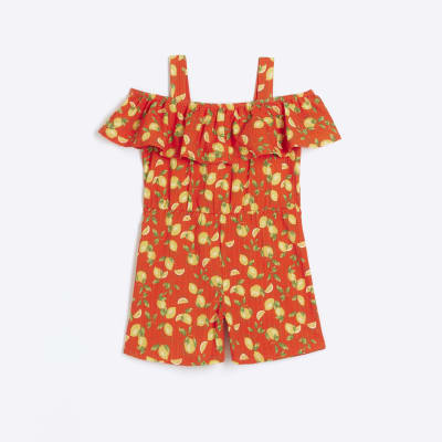 Mini Girls Red Lemon Print Playsuit