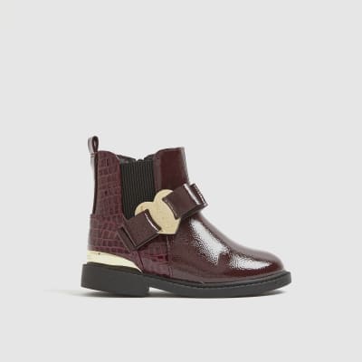 Mini Girls Red Patent Heart Bow Chelsea Boots