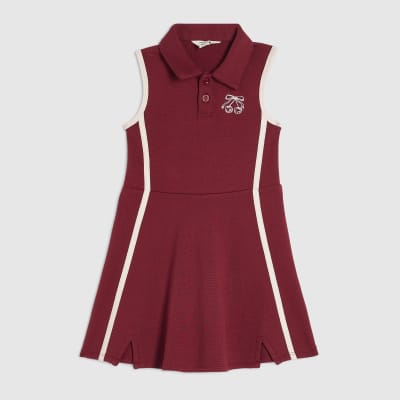 Mini Girls Red Rib Polo Dress