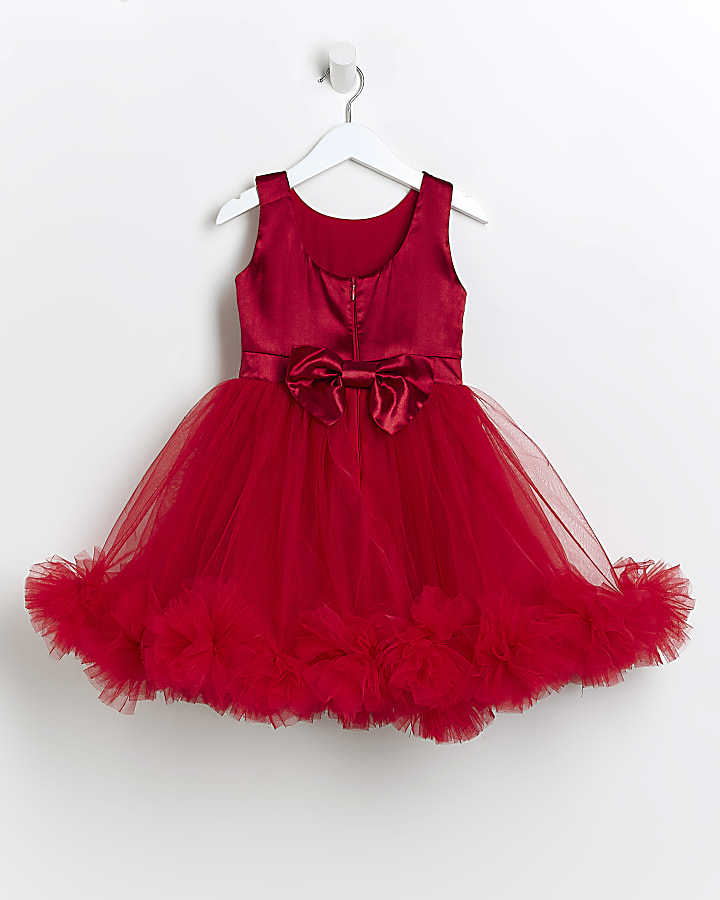 Mini girls red Rosette Hem Dress