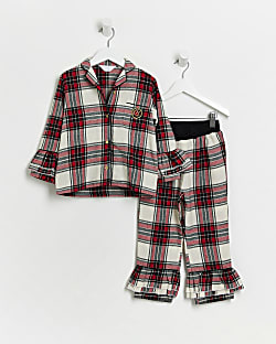 Mini girls Red Ruffle Check Family Pyjamas