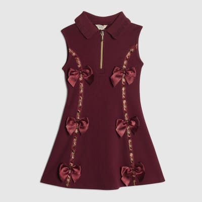Mini Girls Red Satin Bow Polo Dress
