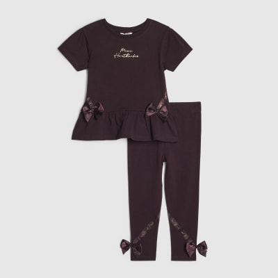 Mini Girls Red Satin Bow T-Shirt Set